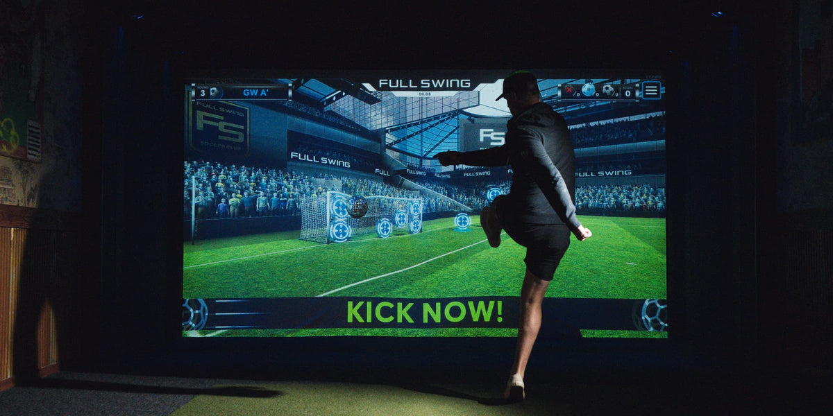 Full Swing soccer game on the simulator screen at Parkwood Village