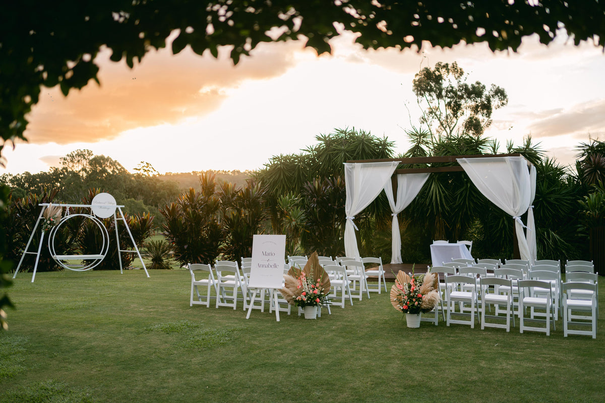 Sunset wedding portrait on the Parkwood golf course